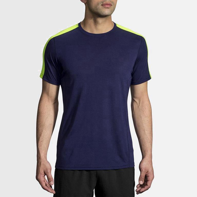 Brooks Distance Hombre Camisetas Manga Corta - Azules (7342TILNA)